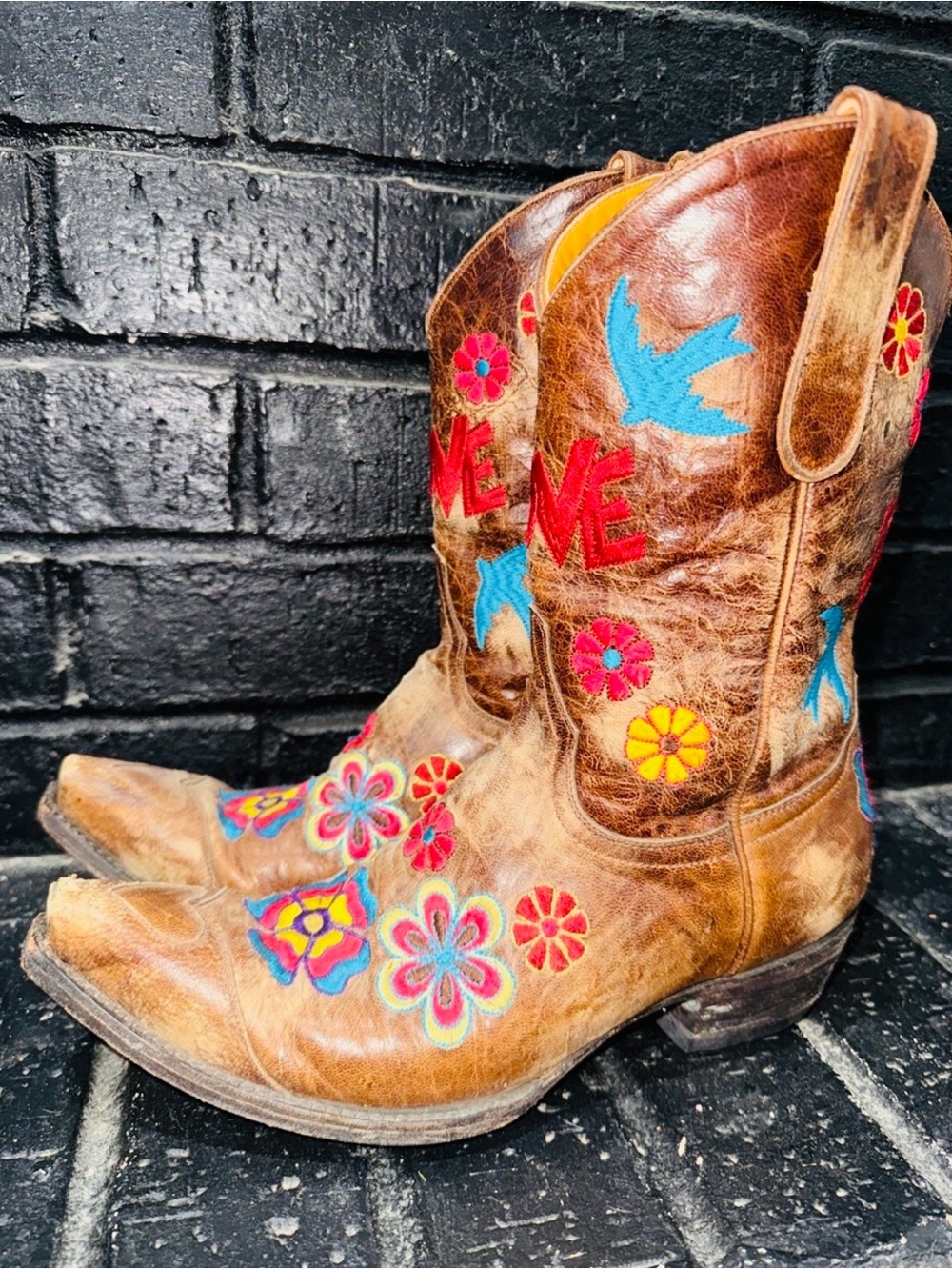 OLD GRINGO CHECRUDA LOVE FLOWER WESTERN ROPER BOOTS 8b RANDY ROGERS SNIP TOE